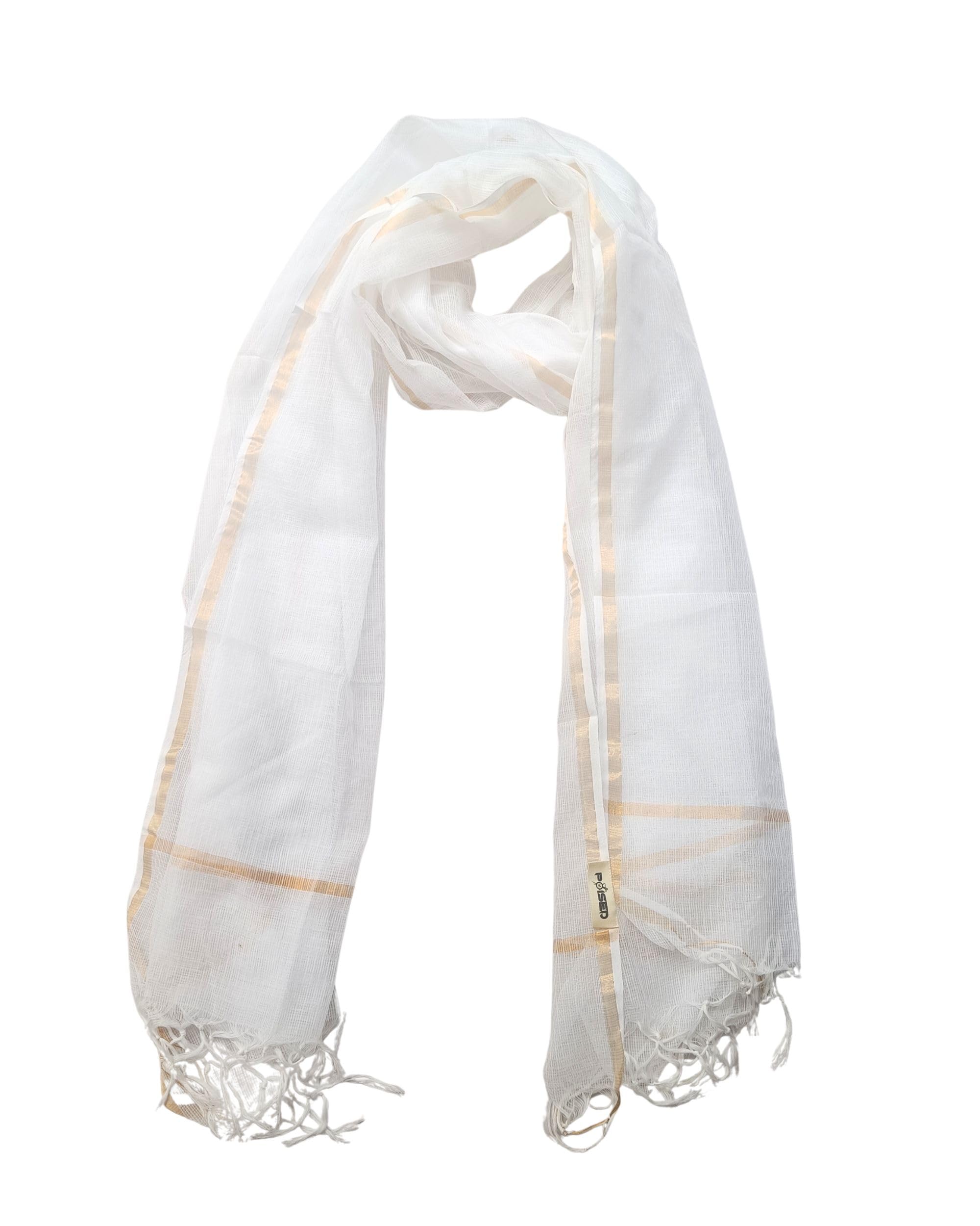poised Women's Premium White Kota Doria Dupatta, Soft Cotton Weave with Zari Lining and Tassel Detailing – Handcrafted Lightweight Ethnic Stole for Festive and Casual Wear-picture-38