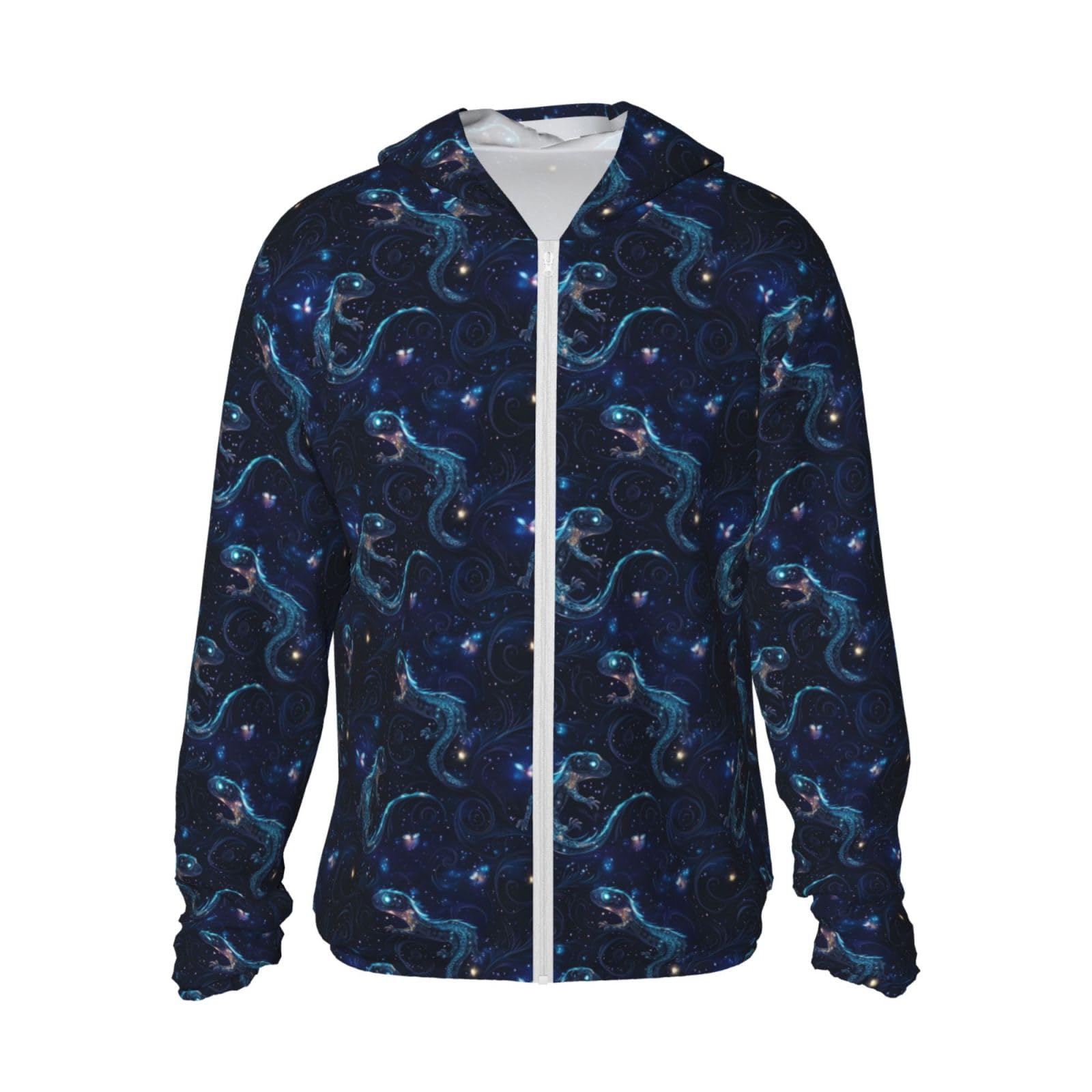 Zip Up Hoodie for Men Women - Fantasy Blue Lizard Print Long Sleeve Hooded Sun Shirt Men Women with Pockets