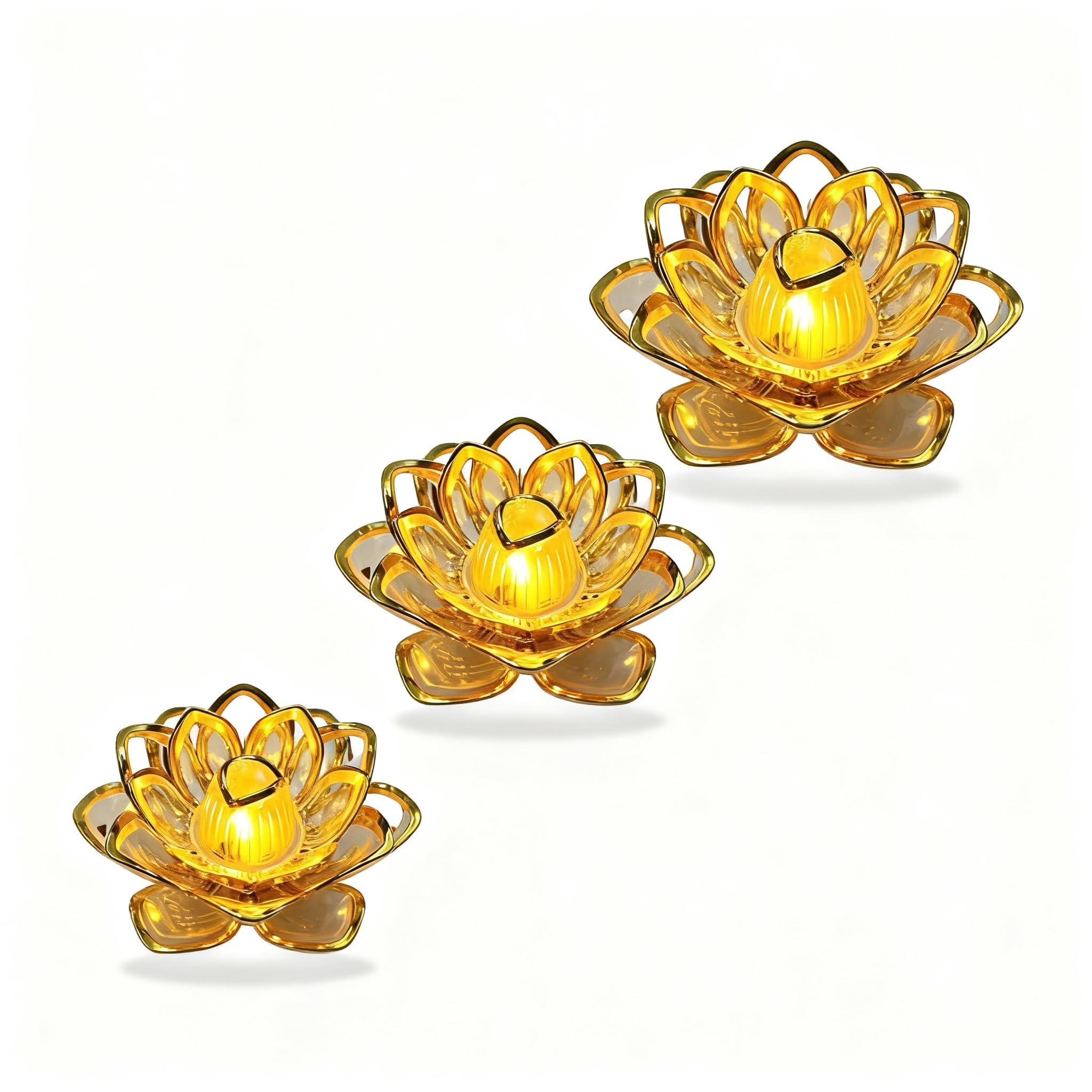 Auslese Lotus LED Tea Light Candles Battery Operated Flameless Smokeless Acrylic Diya Crystal Light for Diwali Decoration Home Decor Festival & Gifting-image-27