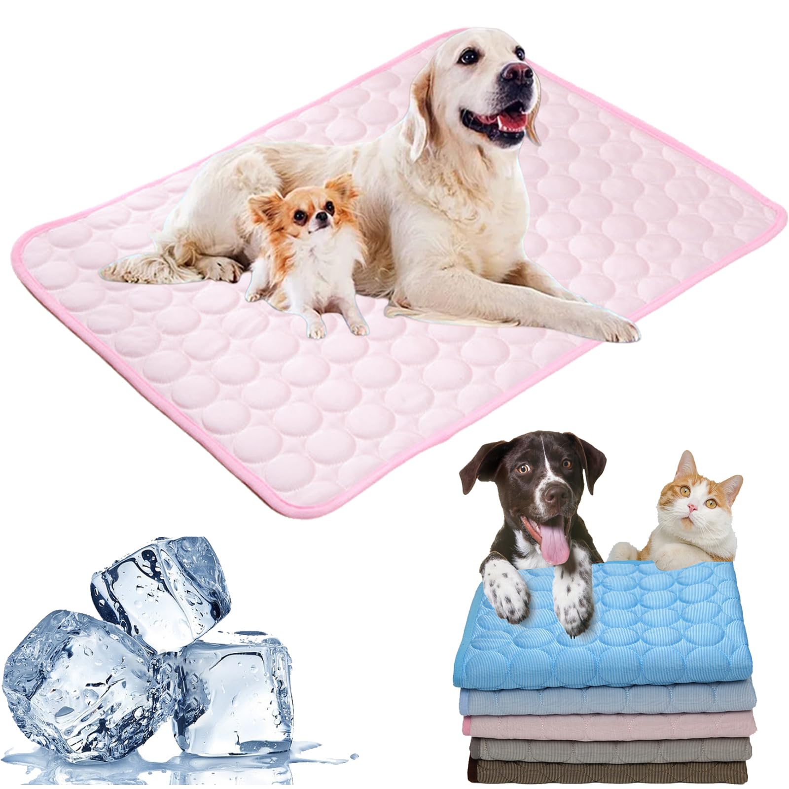 Cemssitu Washable Cooling Mat for Dogs, Ice Silk Cooling Dog Bed, Summer Pet Cooling Mat for Indoor & Outdoor, Durable Sofa Cooling Pad Blanket for Small Medium Large Dogs/Cats (39 * 29 in,Pink)
