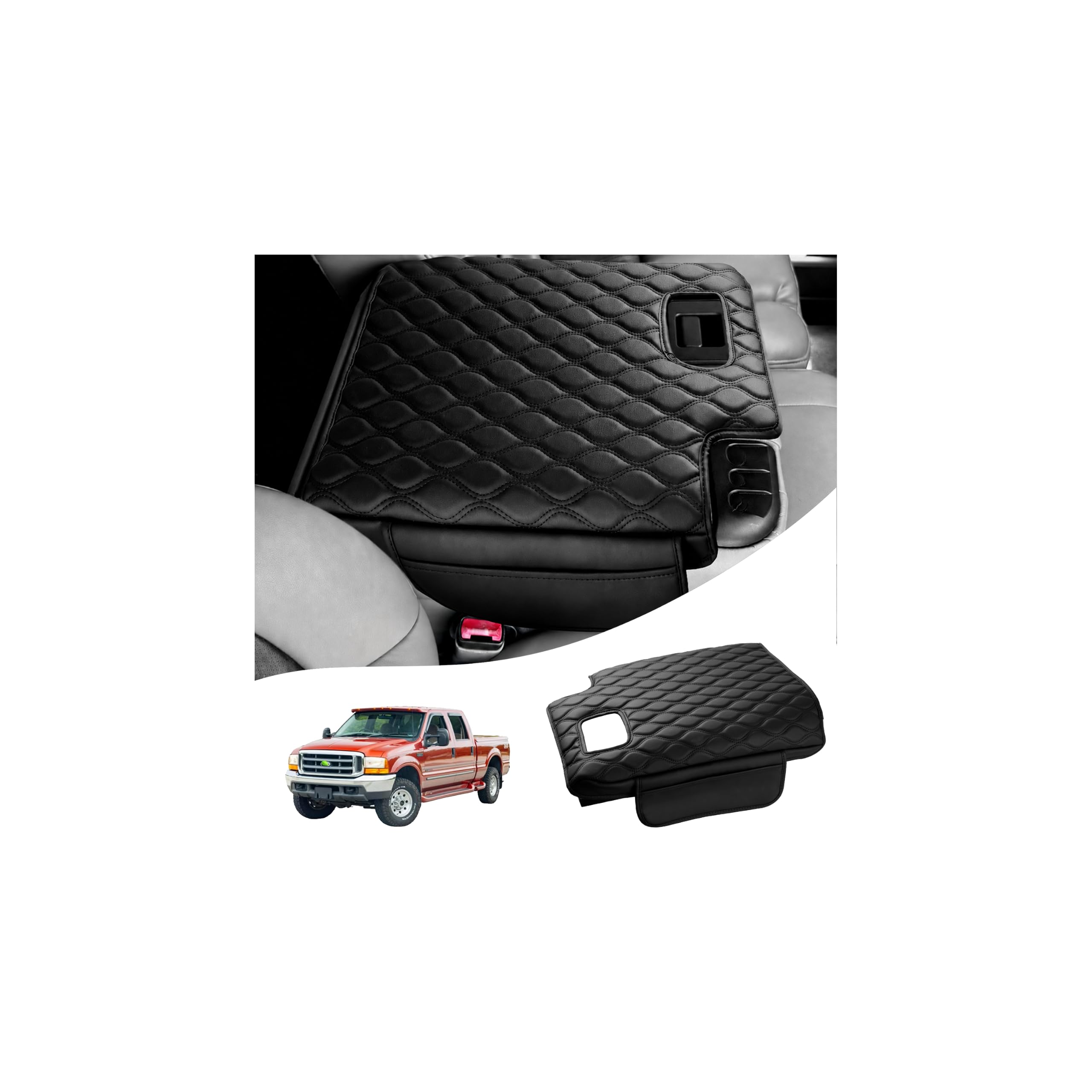Autorder Center Console Cover for 1999-2001 Ford F250/F350/F450 Accessories Armrest Cushion Cover Leather Middle Console Pad with Pockets Storage Bag Anti-Scratch Armrest Pad for Pet(Jump Seat Only)