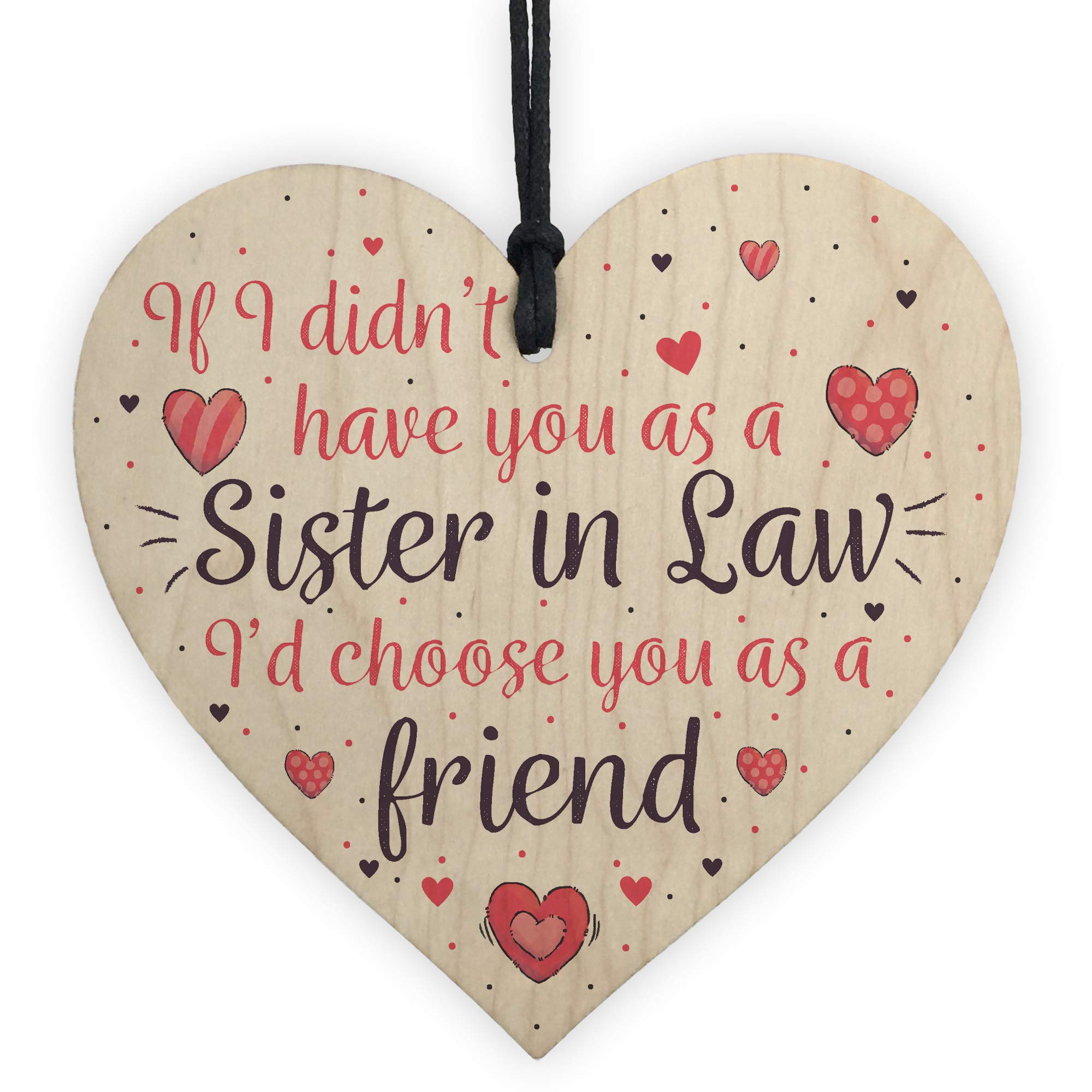 Red Ocean Sister In Law Friendship Gift Handmade Wooden Heart Chic Sign Birthday Gift For Sister Thank You