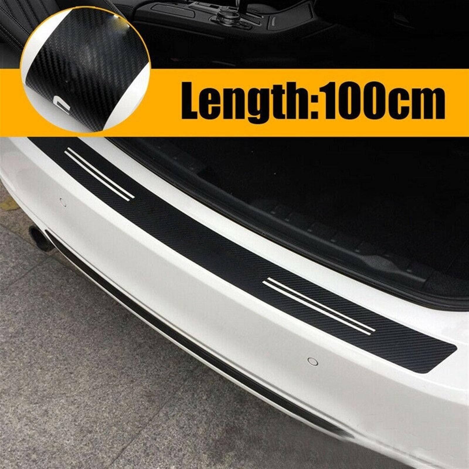 Tira Protectora de Parachoques Adhesivo Protector para umbral de Puerta Coche, 100 cm, 4D, Fibra Carbono, antiarañazos, para Parachoques Trasero