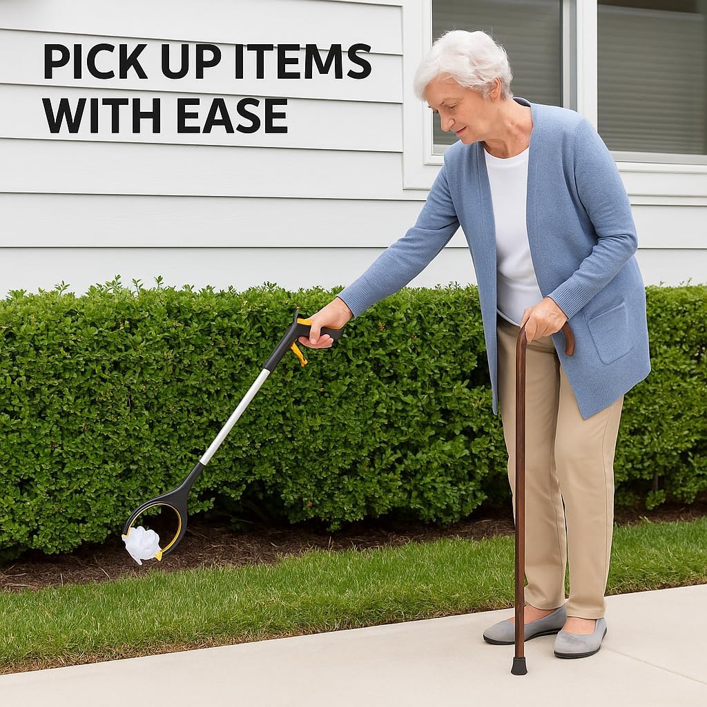 2-Pack 34 Inch & 21 Inch Grabber Reacher with Rotating Jaw, Long Handled Pick-Up Stick for Elderly, 360° Rotating Claw Reaching Tool, Trash Pickup, Litter Picker, Mobility Aid Reaching Assist Tool (1)