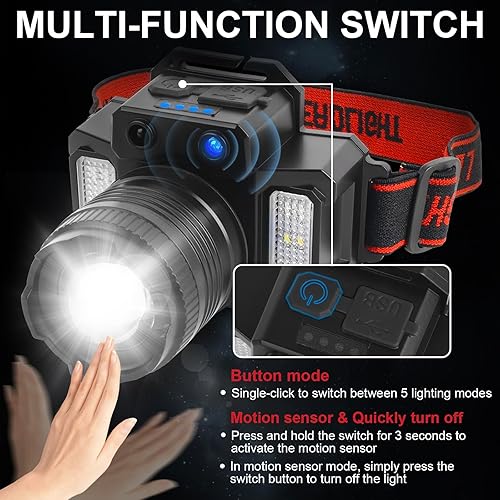 Miniatura 3 de Faros delanteros recargables para adultos, linterna de cabeza, faro impermeable con sensor de movimiento y función de zoom giratorio, ideal para