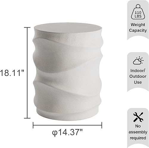 Miniatura 9 de HOMPUS Mesa auxiliar única de hormigón para exteriores, taburete de jardín, mesa auxiliar redonda MgO para patio, mesa auxiliar ligera para uso en