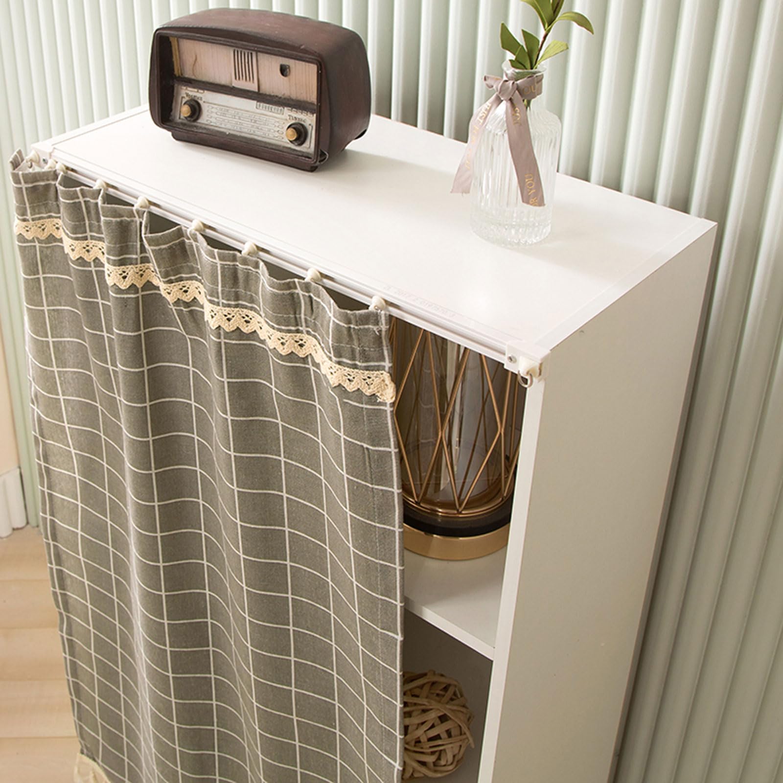 Wansiman Curtain Tiers,Kitchen Curtains,Cupboard Curtain,No Drilling Is Required With Track Rail,Privacy Protected,for Small Window Basement Cupboard,Bedroom,Living Room、Bathroom、Table