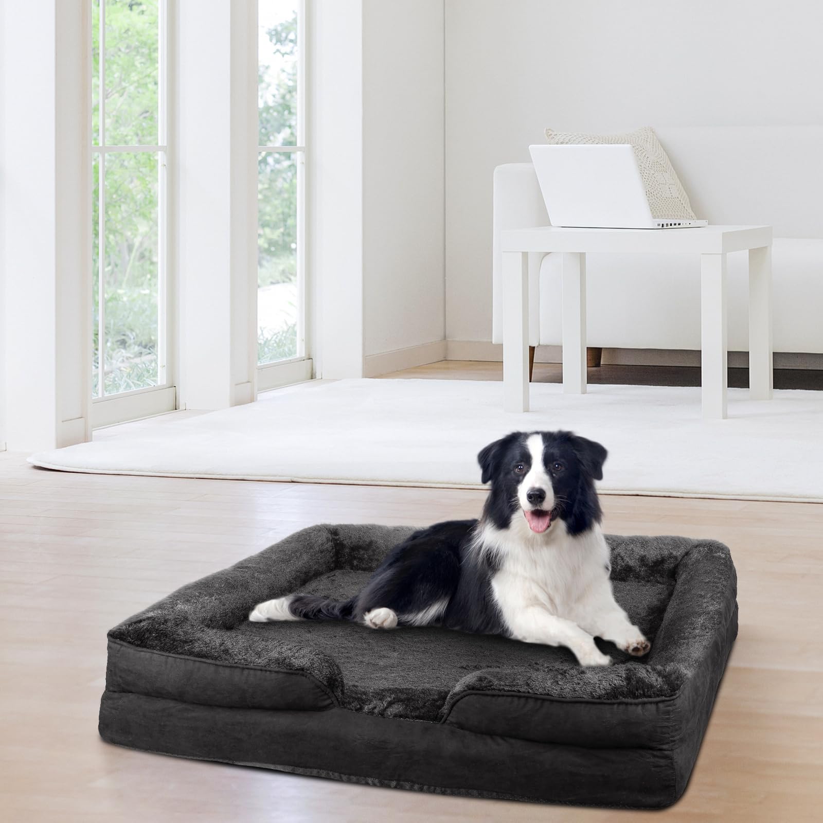 Cesta de perro de gran tamaño, cojín desenfundable, cama para perro, funda extraíble y lavable a máquina, fondo antideslizante, 106 x 80 x 20 cm (Negro)