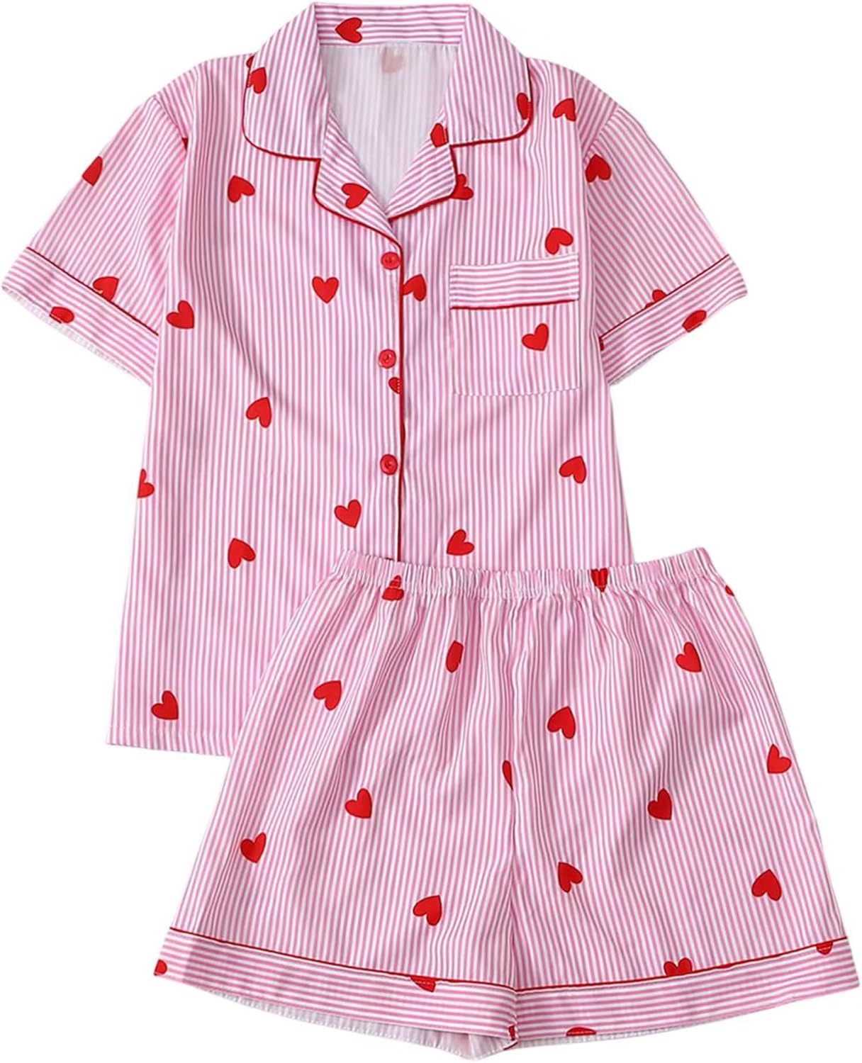 Pajamas for Women Set 2 Piece lounge sets Short Sleeve Tops and Shorts Button Down Collar Pjs Cute Sleepwear