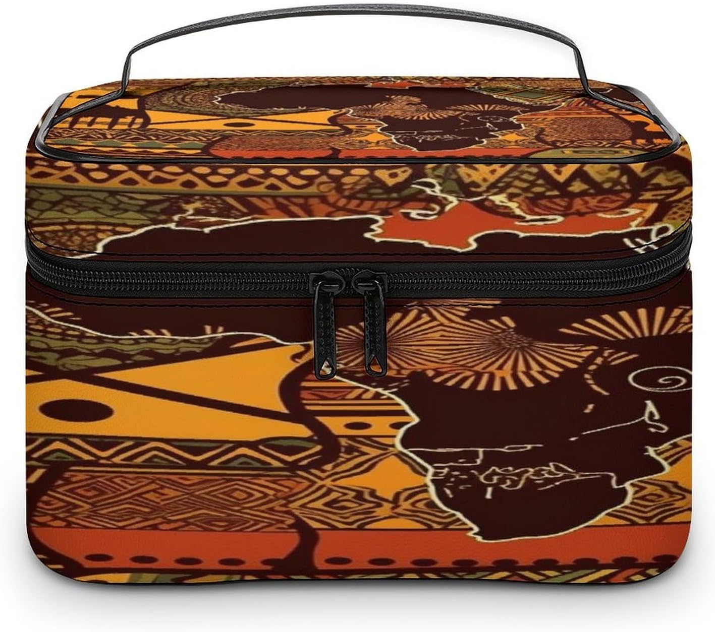 African Map Ethnic Pattern Makeup Bag with Handle Fashion Portable Travel Toiletry Bag Exquisite Large Capacity Cosmetic Bags Lightweight Travel Accessories Storage Bags for Women
