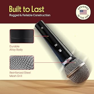 Pyle 3 Piece Professional Dynamic Microphone Kit Cardioid Unidirectional Vocal Handheld MIC with Hard Carry Case & Bag, Holder/Clip & 26ft XLR Audio Cable to 1/4'' Audio Connection (PDMICKT34),Black