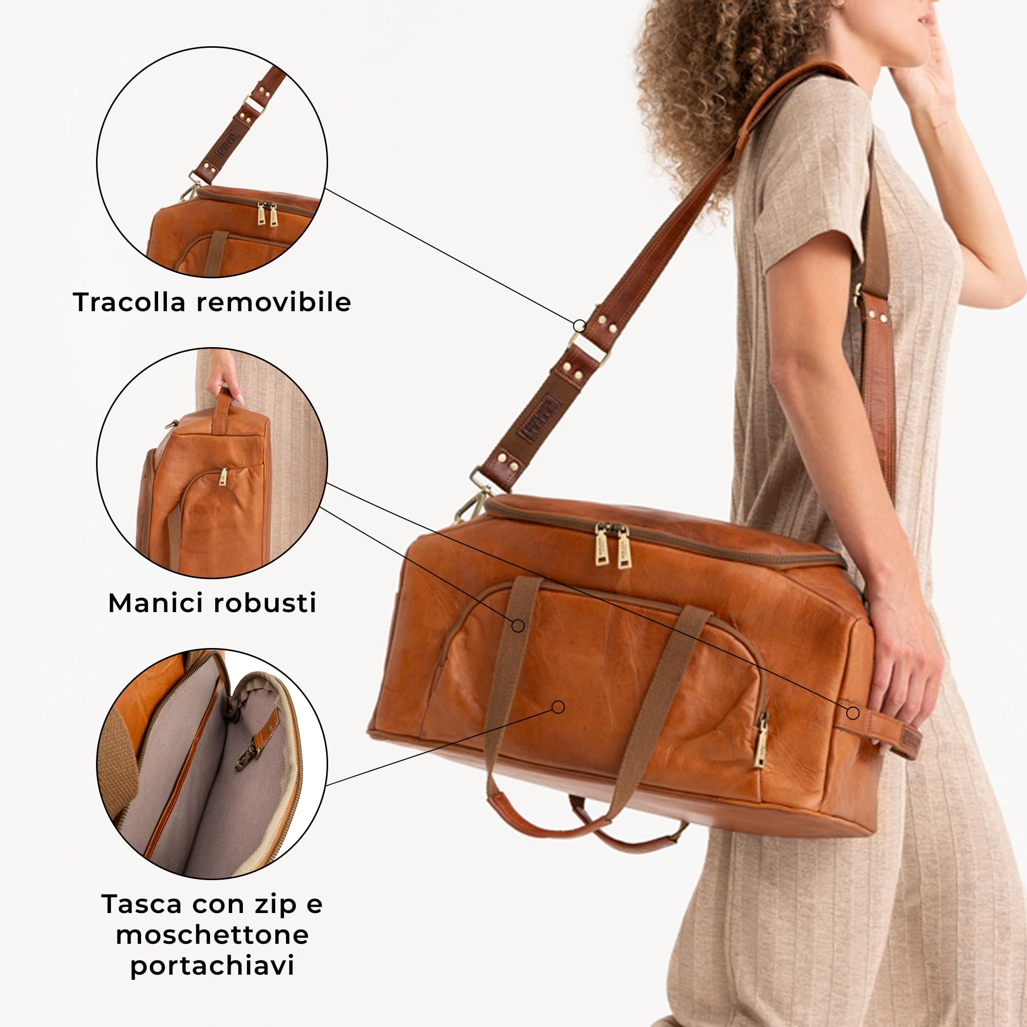 Berliner Bags Borsone da Viaggio Denver M in Pelle Conciata al Vegetale, Compatto con Tracolla Regolabile, Ideale per Weekend e Tempo Libero, Uomo e Donna – Marrone