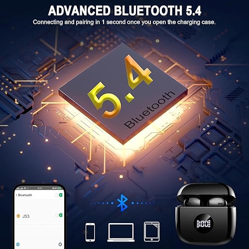 Miniatura 3 de Auriculares inalámbricos Bluetooth 5.4, auriculares con pantalla LED de alimentación estéreo 6D, auriculares Bluetooth con cancelación de ruido,