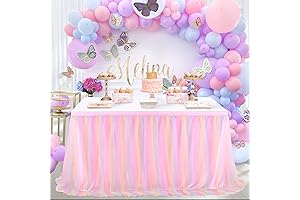 QueenDream Rainbow Pastel Tulle Table Skirt