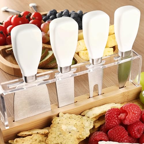 Miniatura 2 de hecef Juego de 13 tablas de embutidos grandes, una tabla de queso de bambú y bandeja para aperitivos, 2 cuencos de cerámica, 4 tenedores