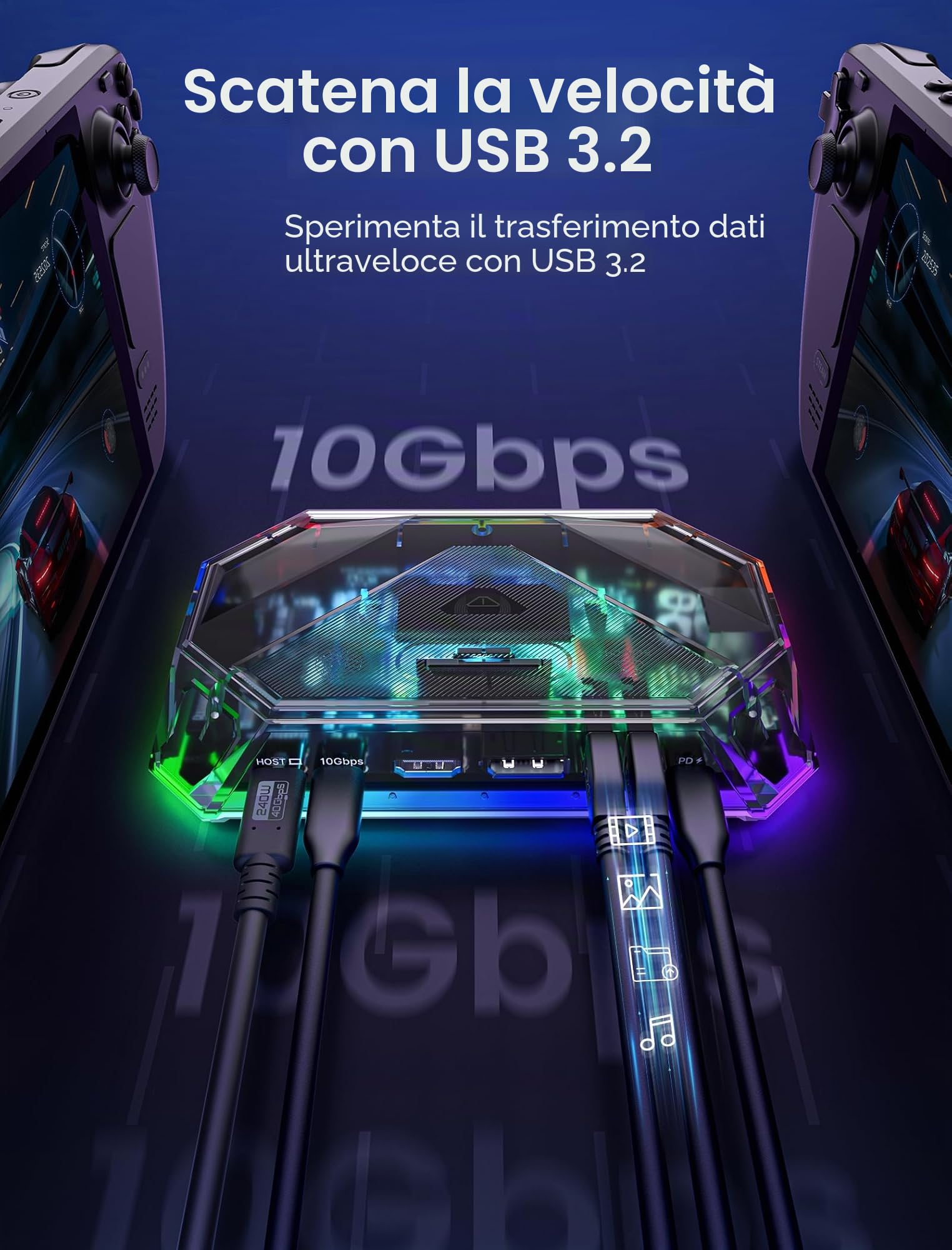 JSAUX RGB Docking Station Compatibile con Steam Deck (OLED)/ROG Ally/Legion Go, Dock Steam Deck 12 in 1 con 4K@120Hz HDMI e DisplayPort Gigabit Etherne USB C 3.2 USB A 3.2, Supporto VRR, ALLM, HDR