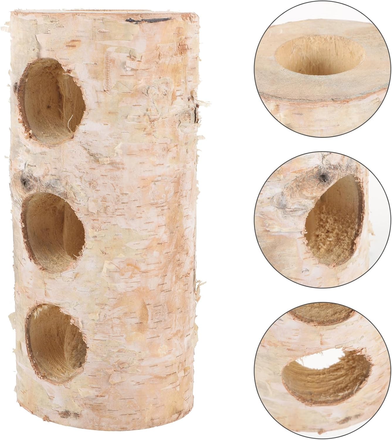 Hamster Wood Cave Tunnel Hideout Birch Tree Trunk 20cm with 3 Holes 4cm Diameter Small Animal Chewing Plaything for Hamsters and Squirrels