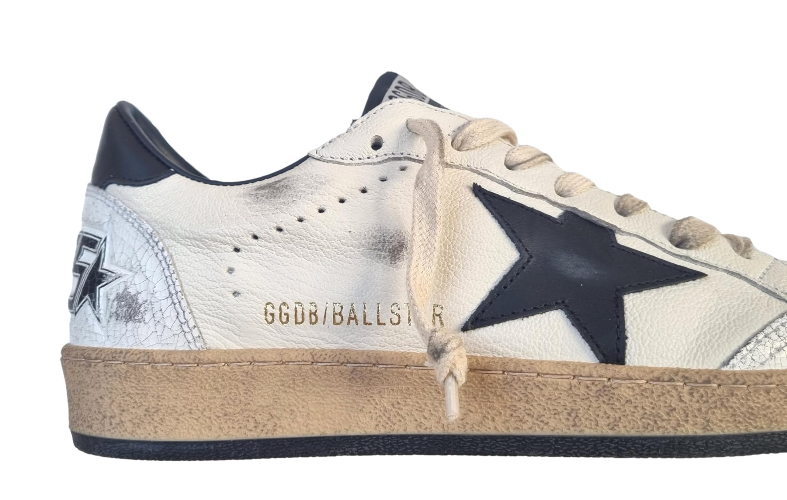 Golden Goose Scarpe da Uomo Vintage Ball Star Pelle Crackle 10283 Bianco e Nero