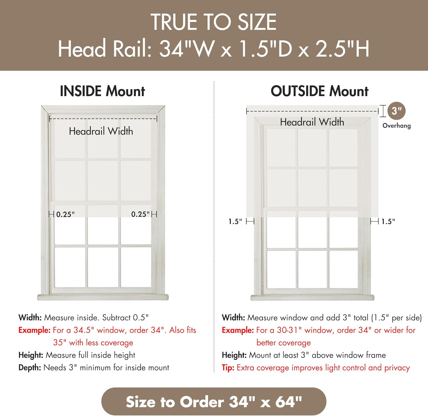 Madison Park Kyler Cordless Roman Shades - Single Panel, Lightweight Linen Blend Fabric, Natural Design, Easy Installation, Light Filtering Window Blind, Bedroom, Living Room Decor 34"W x 64"H Natural