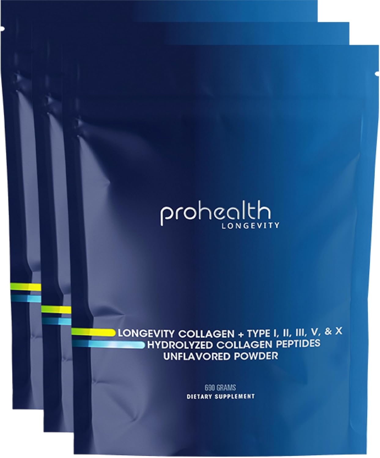 ProHealth Longevity Collagen Peptides Powder – for People Over 40. 20g Multi Collagen. 2g Pro-Collagen. Hyaluronic Acid. Type I, II, III, V, X for Joints, Bones, Hair, Skin, Muscles, Gut – (3 Pack)