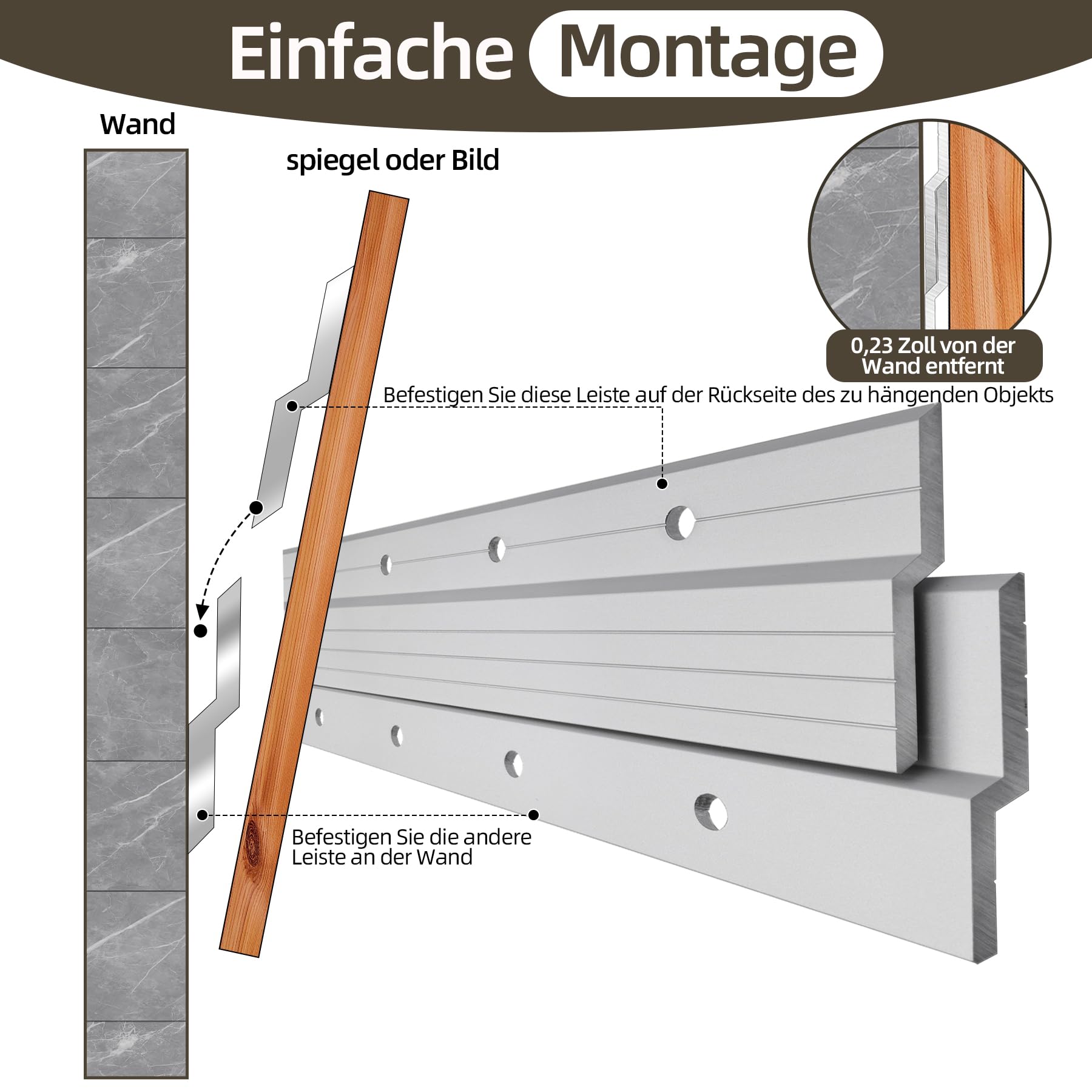 Antimbee Abrazaderas de perfil Z para colgar de 76 cm – 3 pares de colgadores de cuadros para cuadros grandes, marco pesado, espejo y cabecero de cama, soporte de montaje entrelazado con tornillos