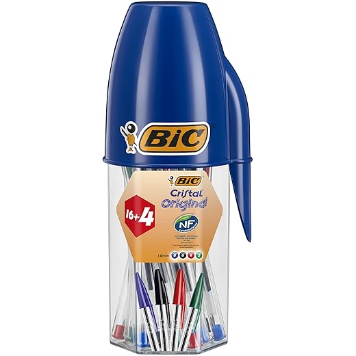 Bic - Bolígrafos De Colores Cristal Original Megatubo De 20 Unidades En Oferta Bic Cristal Original Bolígrafos Punta Media (1,0Mm) Colores Surtidos, Material Oficina Y Escolar, Tubo De 20 Unidades (16+4 Gratis)