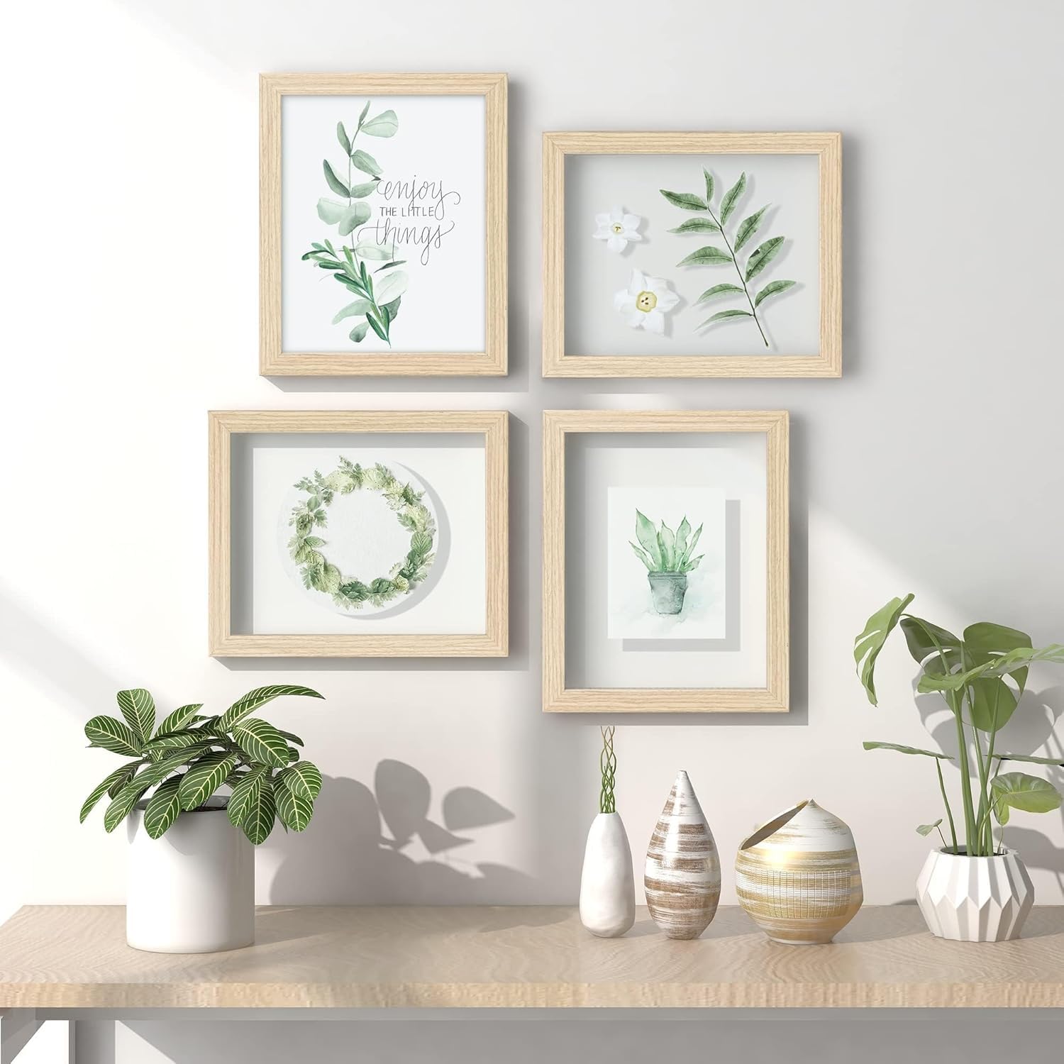 SUMGAR Doppio Vetro Cornice Foto 20x25 Fluttuante Legno Naturale Set da 2 | Set da 2 con doppio vetro effetto sospeso e clip incluse, adatto a foto o fiori secchi, da tavolo o parete