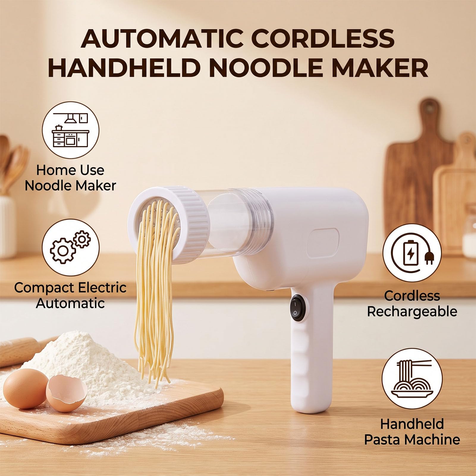 EMUKOEP Máquina para Hacer Pasta Eléctrica Inalámbrica con 6 Platos de