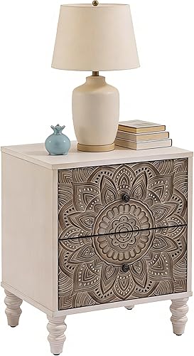 Miniatura 11 de SUNBURY Mesa auxiliar para sala de estar, mesa lateral pequeña con 3 cajones, mesita de noche vintage, elegante mesita de noche pequeña cómoda para