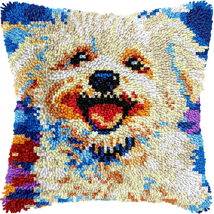 AxiangziK Animal Perro Kit De Cojín De Gancho De Pestillo,Bichón frisé de colores,Kit De Almohada De Punto De Aguja,DIY Manualidades Adultos Set Creativo Regalo Bordado Kit,43x43cm