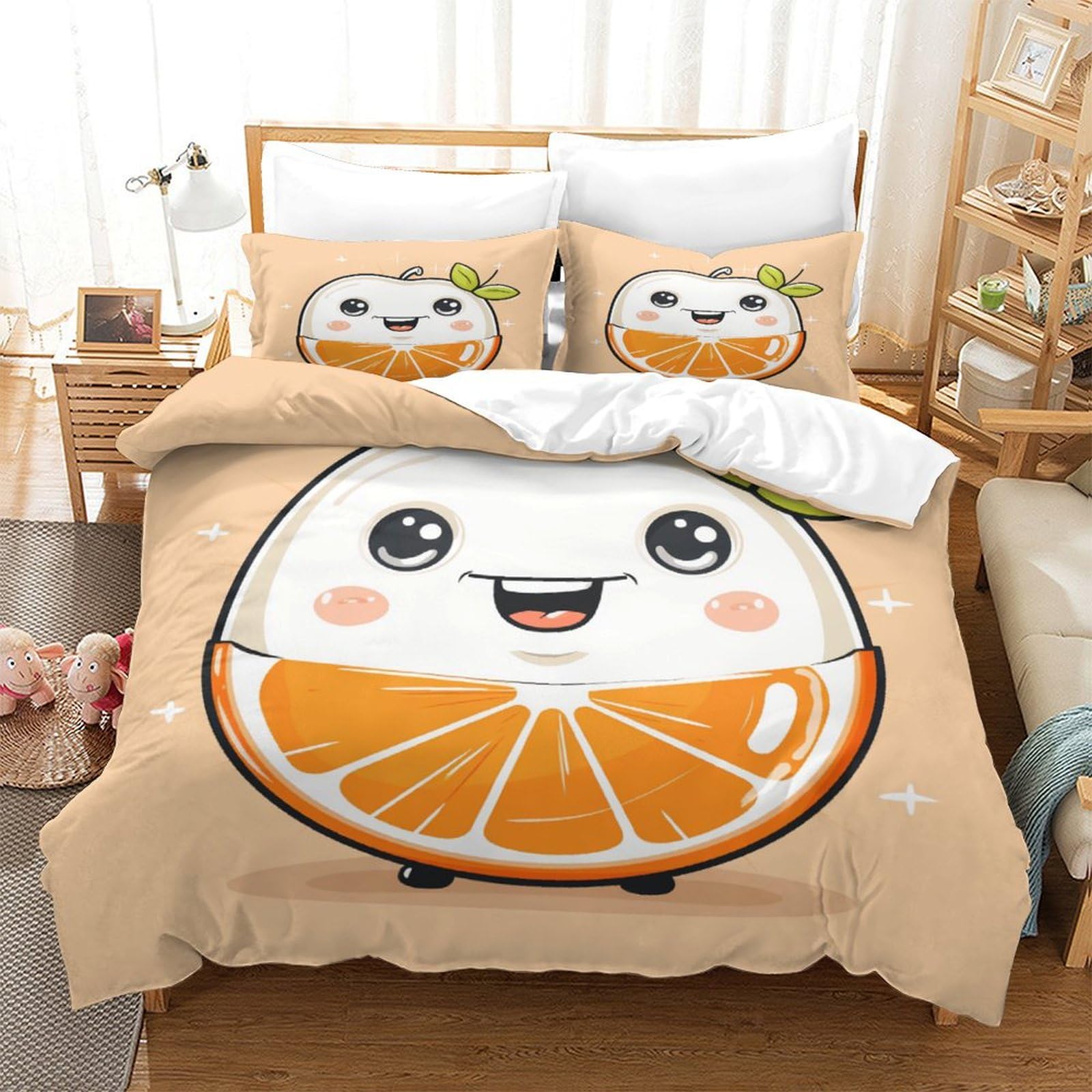 Housses de couettes 3D oranges de qualité premium pour grand lit 260x220