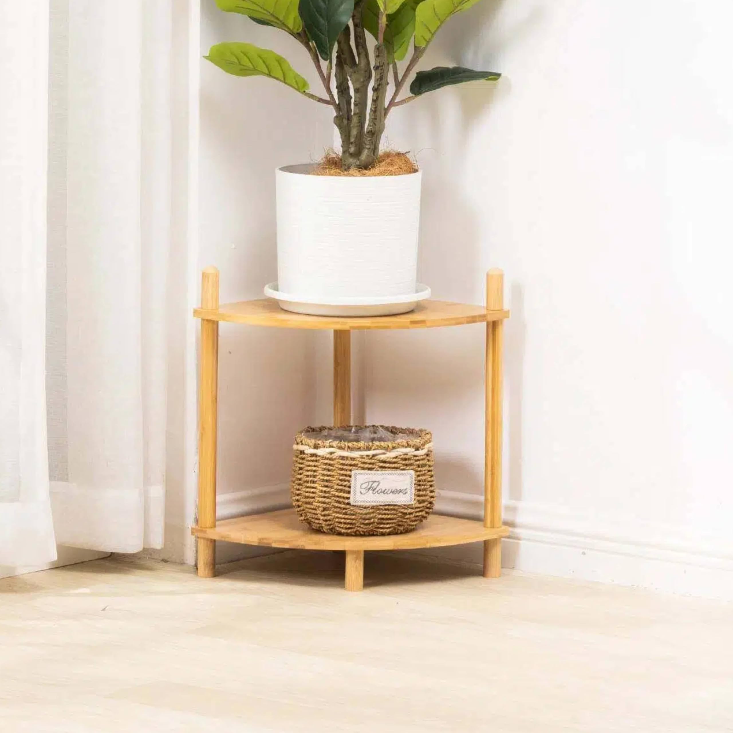 Photo 1 of ***Missing Hardware - Sold for Parts****WooFawn 2-Tier Expandable Bamboo Corner Shelf Stand,Corner Bookshelf, Display Storage Shelves with Open Shelves, for Organization and Storage, Living Room, Home Office, Garage