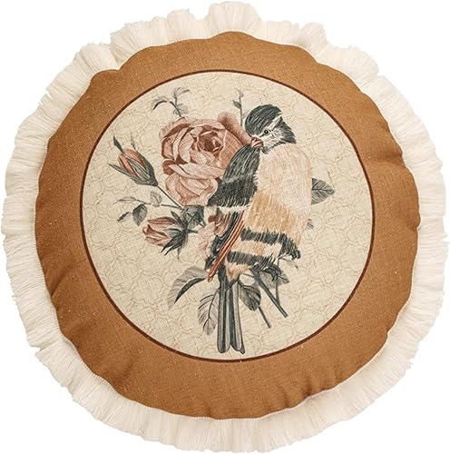 patdrea Fundas de almohada de diseño floral vintage para sofá, fundas de almohada de lino marrón amarillo con patrón de pájaros y rosas, cojín