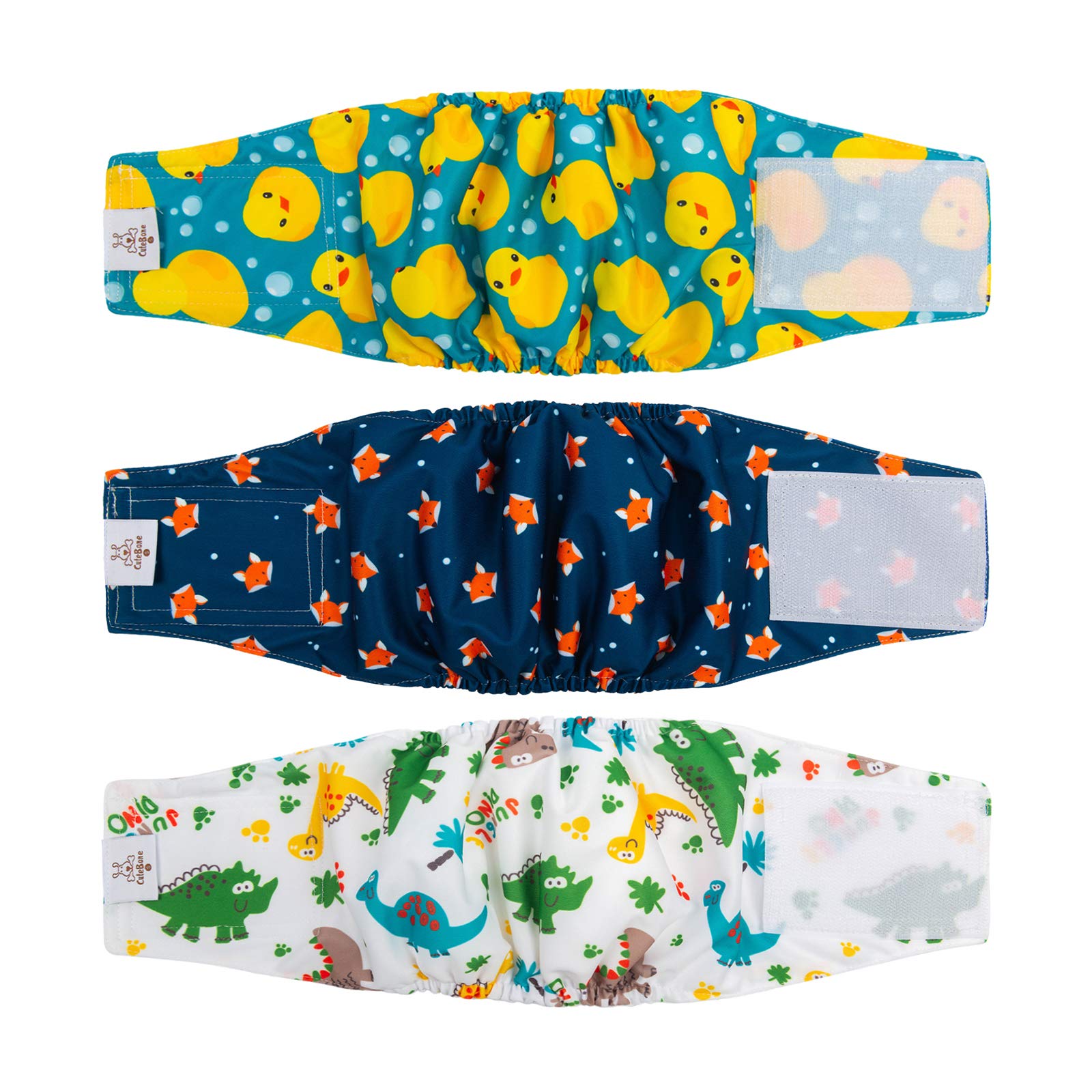 CuteBone Männlich Waschbare Hundewindeln Bauchbänder,3 Stück Wiederverwendbare hund bauchband für Rüden Hochsaugfähige Hundewickel mit Flexiblem Klettverschluss