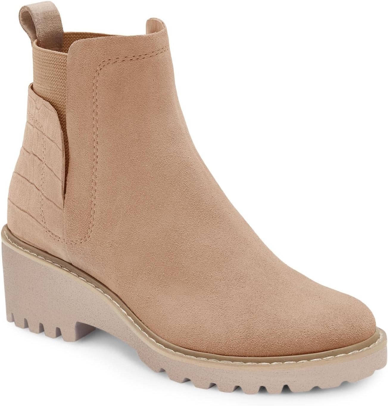 Trish Lucia Womens Platform Lug Sole Chelsea Boots Ankle High Chunky Block Heel Non-Slip Suede Leather Slip on Combat Fashion Booties 9 Light Brown