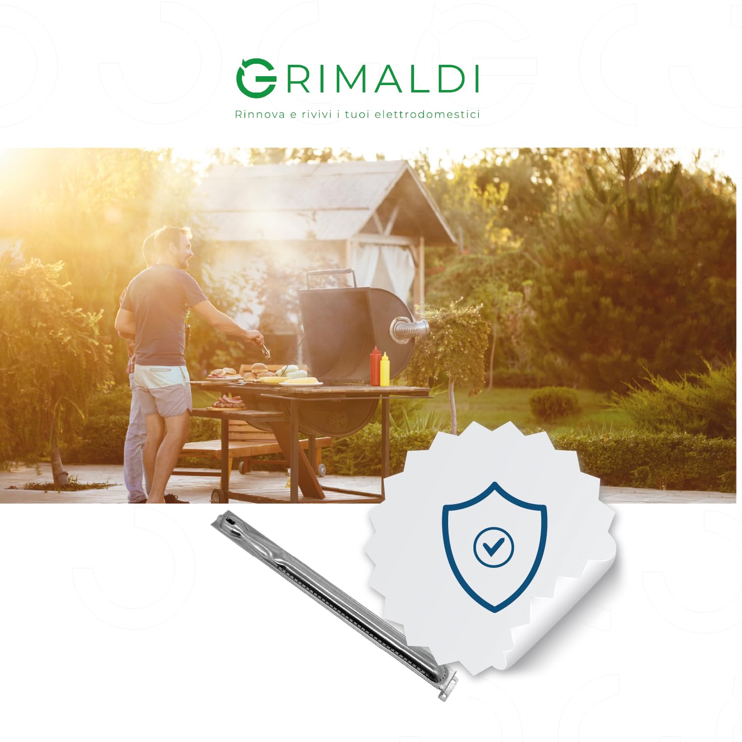G GRIMALDI Bruciatore Inox Barbecue BBQ 28MB Compatibile con Campingaz 5010002165 Serie 3 4 Classic Woody Lunghezza 39 cm spartifiamma 25 cm Foro ugello Ø9 mm codice Ricambio Grill Gas Acciaio