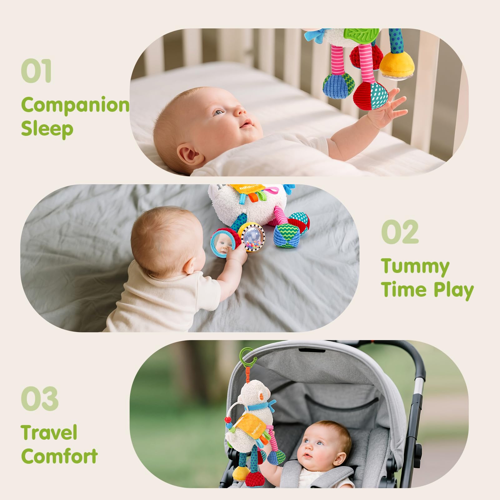 Juguetes para bebés de 0 a 6 meses, juguetes sensoriales para bebés de 0 a 3 a 6 meses, juguete para colgar en el asiento del automóvil, animales musicales con cuerda de tracción, sonajero 6