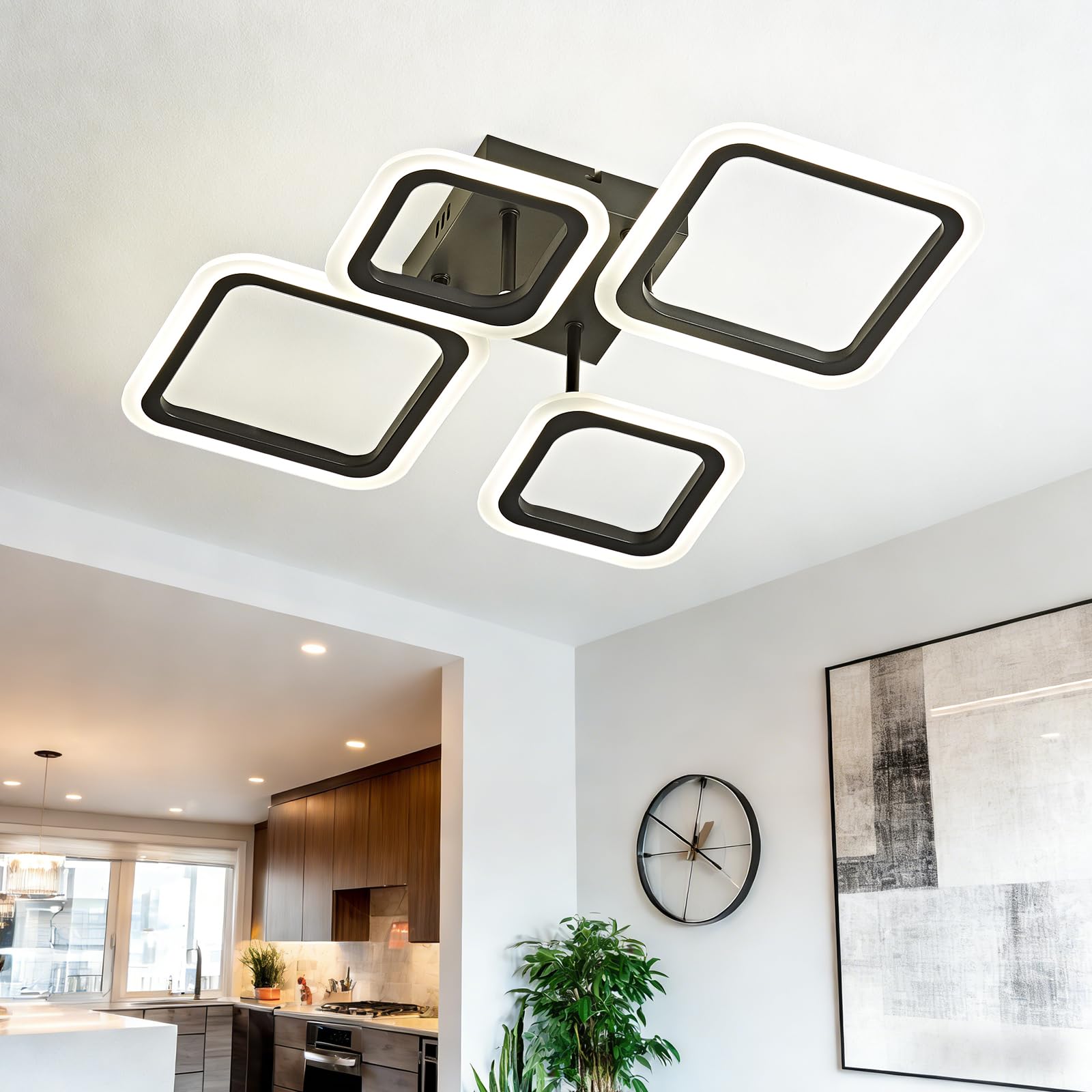 OKELI Plafoniera LED Soffitto Moderna, Lampada da Soffitto 24 W con 4 Elementi Quadrati in Acrilico, Grande Lampadario da Soffitto per Soggiorno, Camera da Letto, Cucina, 6000 K