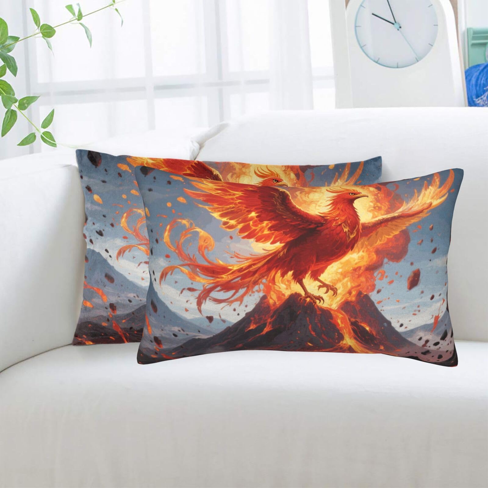 2 Pack Standard Pillowcases Sets, Ultra Soft Comfort Microfiber Plush Pillow Cases Fire Phoenix Decorative Throw Pillow Cover with Hidden Zipper for Bedroom, Sofa, Couch,20"X30"