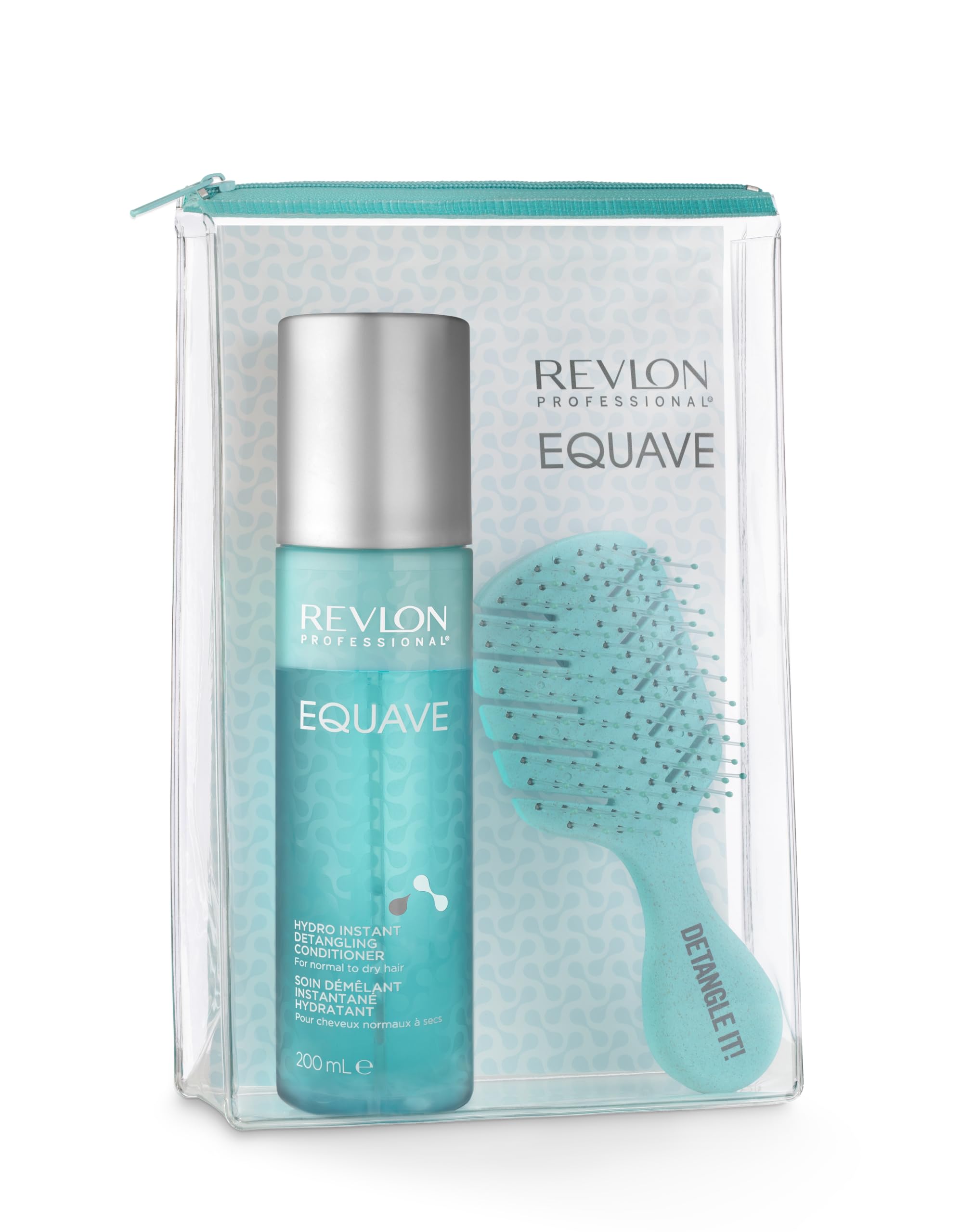 Revlon Professional Equave Hydro Set: Two Phase Leave-in Conditioner Equave Hydro for Normal to Dry Hair, 200ml & Hair Brush for Instant Detangling