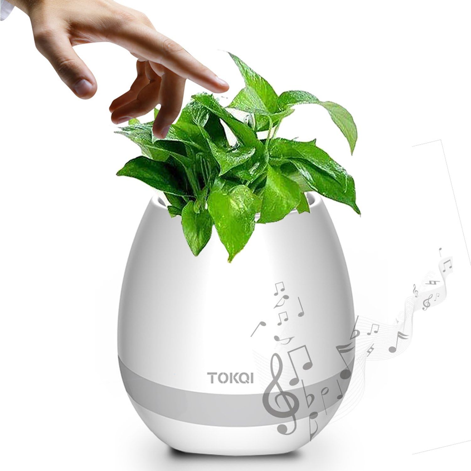 Music Plant Lamp smart flower-pots Rechargeable waterproof bluetooth speaker Wireless Smart Touch Plant Piano Music Playing Night Light Flowerpot(White)