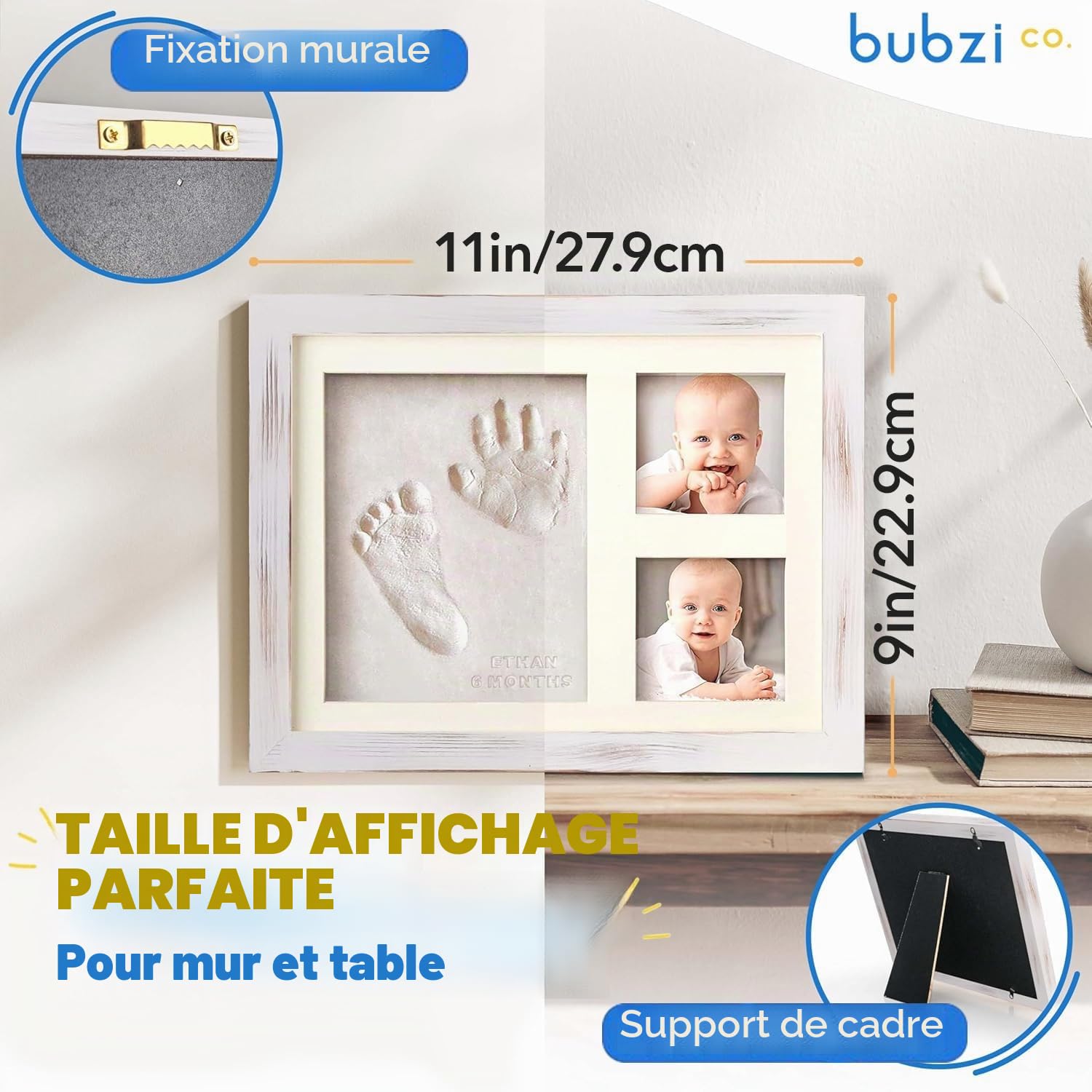 Bubzi Co Empreint Bébé Cadeau Bebe Garcon Platre Bebe, Argile Blanche Non Toxique, Souvenir Personnalisé Pour Décoration Chambre Bébé