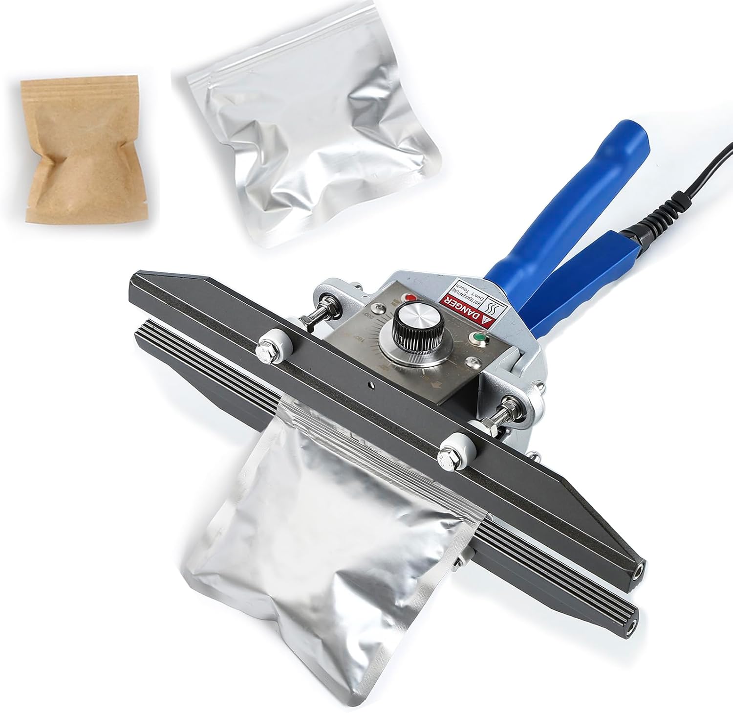 Crimp Heat Sealer, Mylar Bag Sealing Machine for Snack Bags Kraft Paper Bags Food Storage 8" FKR200