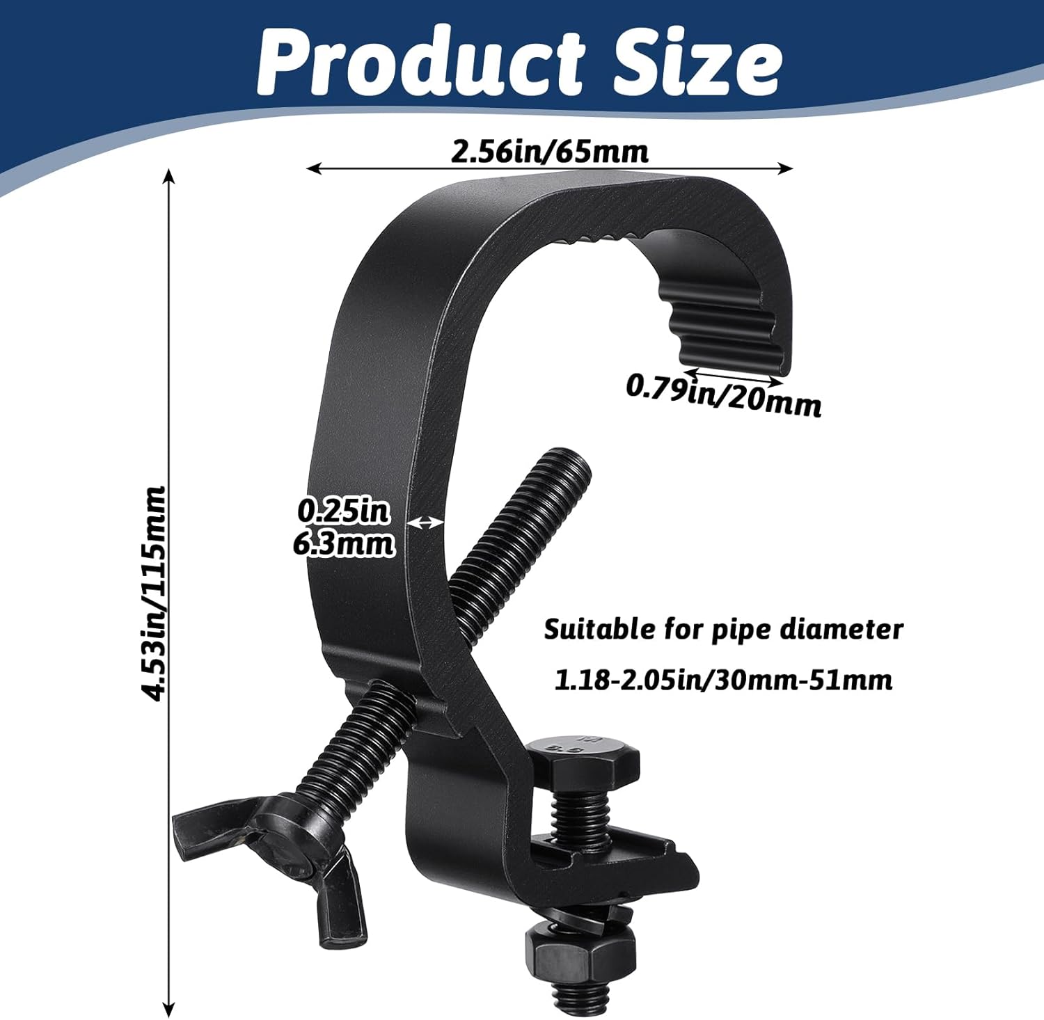 10 Pack Stage Light Clamp Hook, Aluminum Alloy Truss C-Clamp, Heavy Duty Stage Lights Truss Clamp for DJ Lighting Bar Lights Spot Light, Fit for 1.18-2 Inch OD Tube/Pipe, Black - Image 2