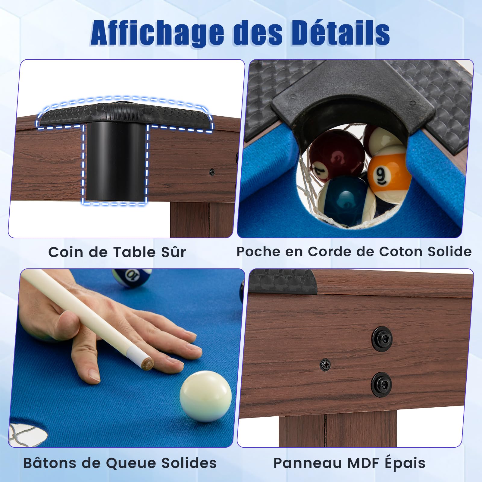 DREAMADE Table de Billard de 122 CM, Mini Table de Billard avec Ensemble Complet de Boules, 2 Queues, Craies, Brosse, Triangle, Table de Billard Gain de Place pour Salle Familiale, Salle de Jeu