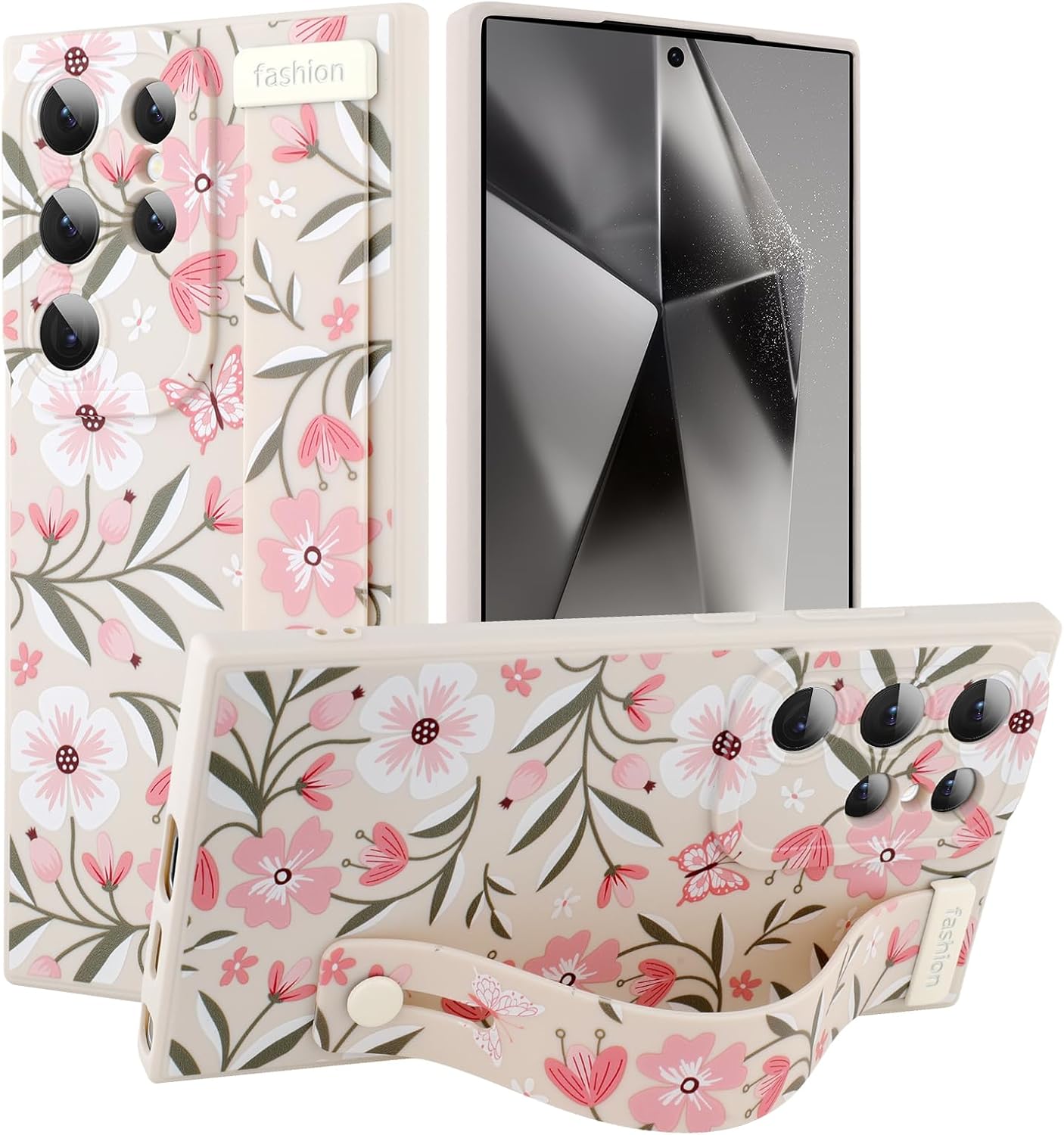 MOWIME Floral for Samsung Galaxy S24 Ultra Case with Wrist Strap, Flower Butterfly Design Shockproof Soft TPU Protective Cover Women Girls, Slim Anti Scratch Case for Galaxy S24 Ultra 6.8 Inch, White - Image 6