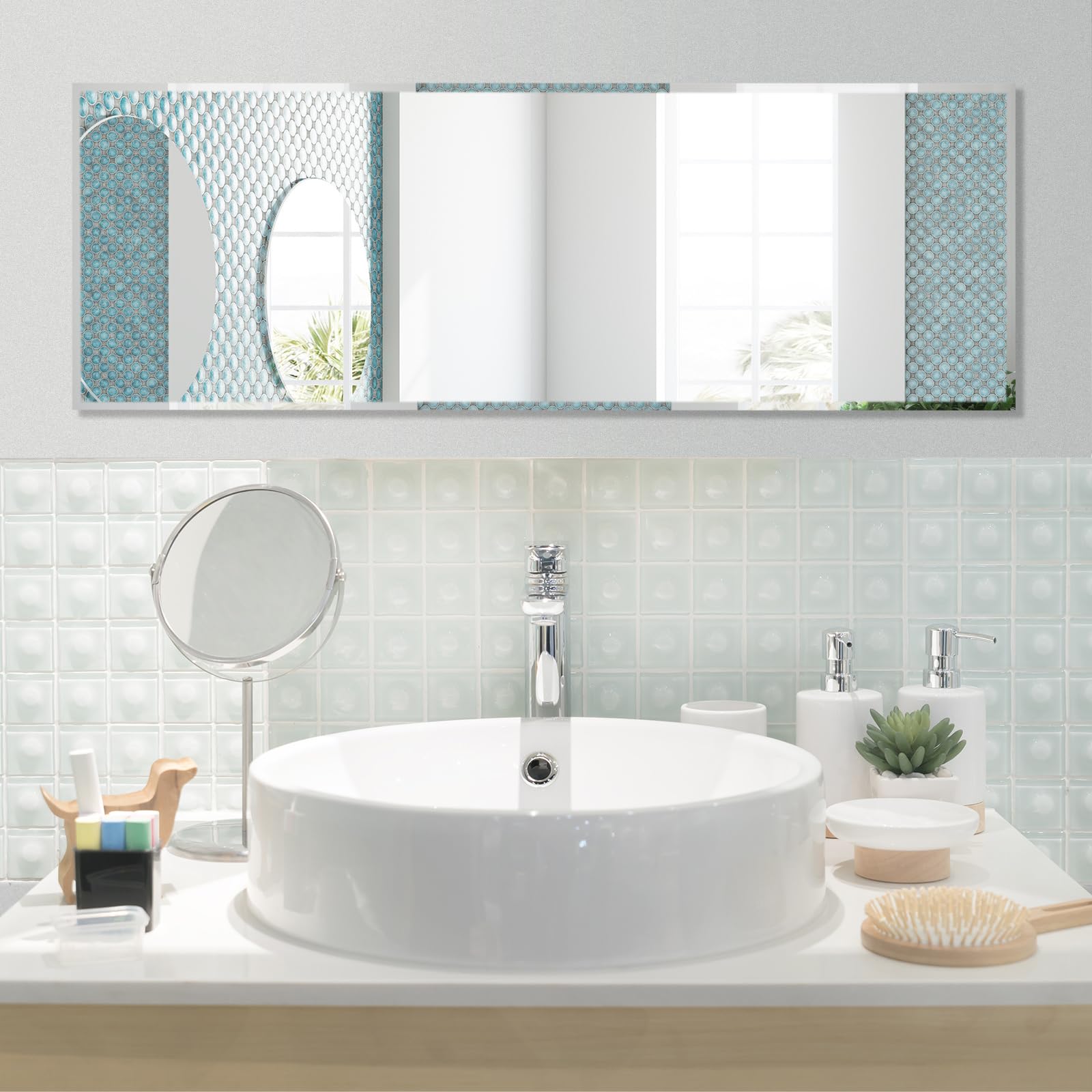 HOMASIS Espejo de Pared Moderno, Espejo de Cuerpo Entero 110 x 38 cm, sin Marco, Espejo Rectangular, Espejo de Pared Largo para Dormitorio, salón, recibidor