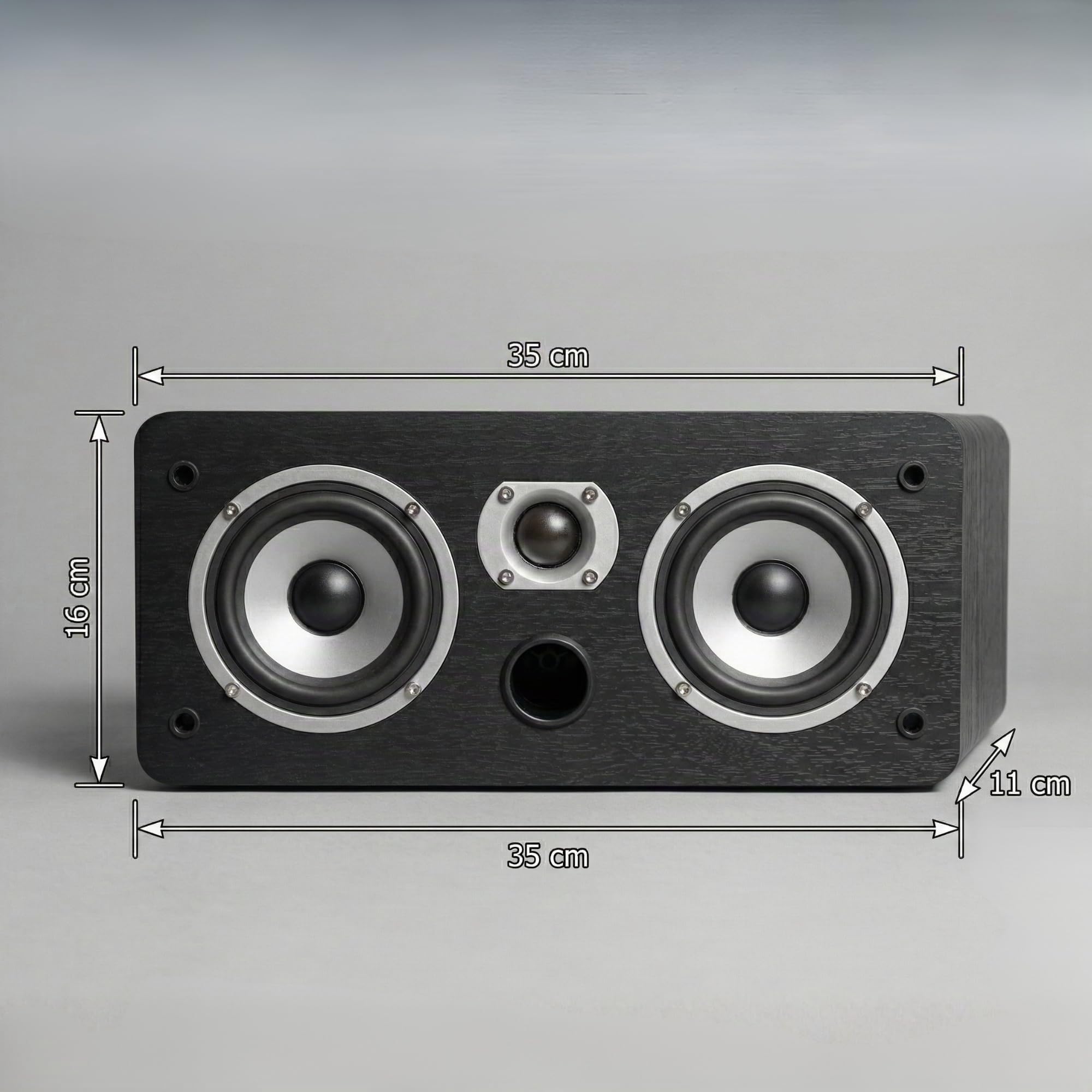 Dynavoice Magic CR-4 Schwarz Matt – Center Lautsprecher Passiv 2-Wege, 2x4 Woofer + 1" Tweeter, Nur 11 cm Tief, Front Bassreflex, für Heimkino.