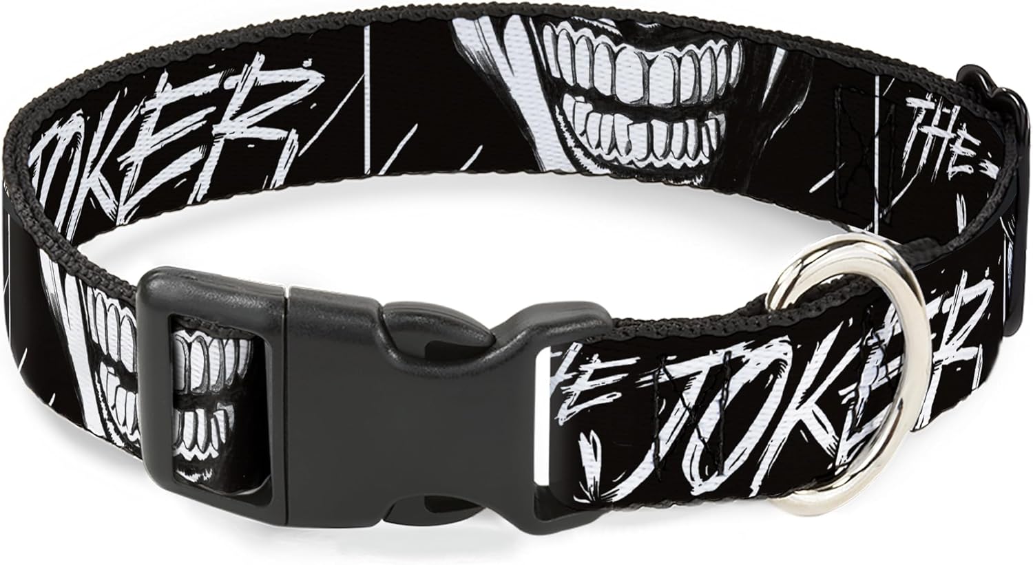 DC Comics Pet Collar, Dog Collar Plastic Buckle, The Joker Smiling Eyes Sketch Close Up Black White, 13 to 17 Inches 1.5 Inch Wide