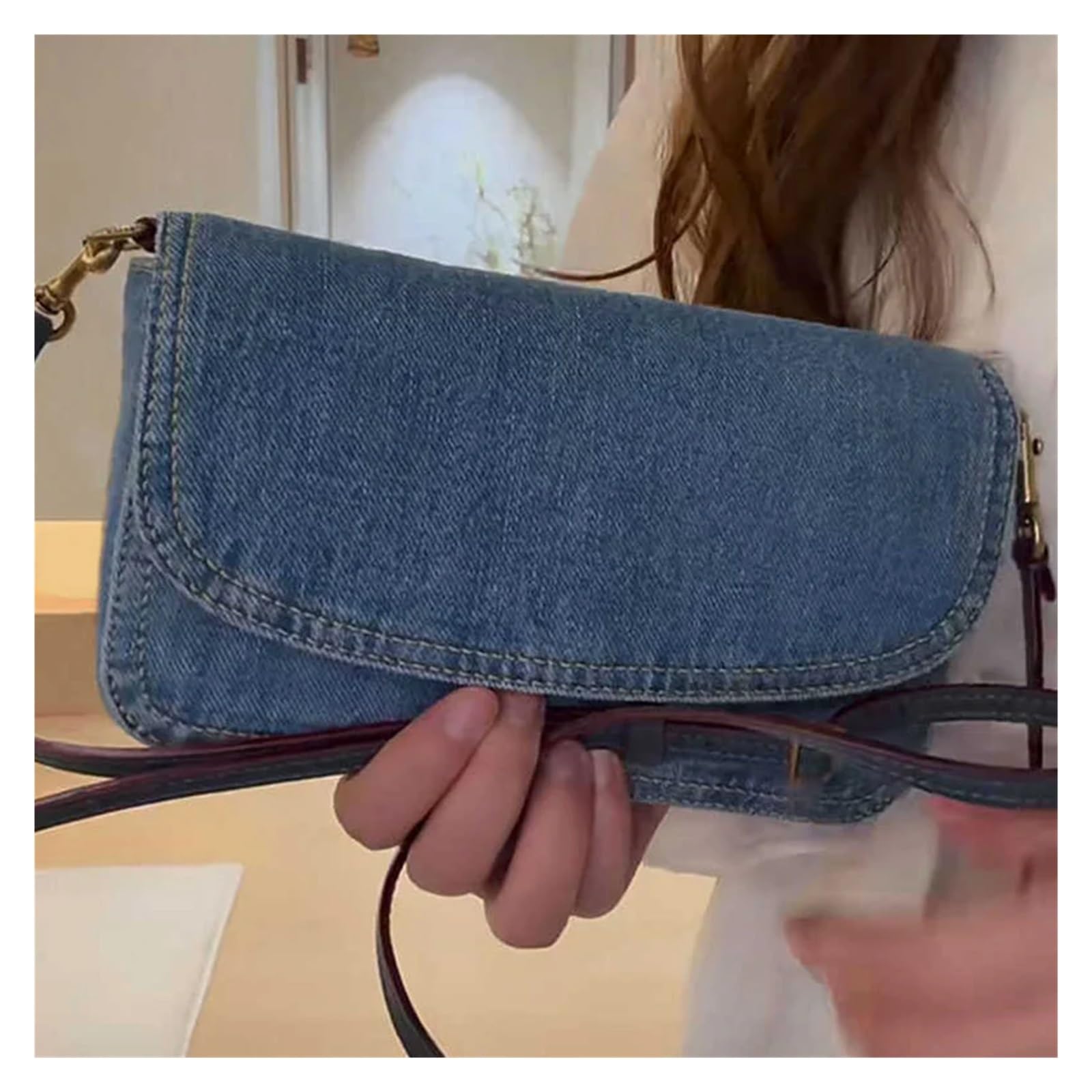 Borsa Jeans Borsa da donna estiva, borsa a mano, a tracolla, a spalla, a, piccola, quadrata, blu denim